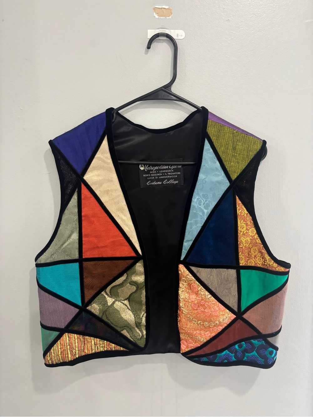 Vintage Metropolitan Opera "Costume Collage" vest geometric patchwork design.